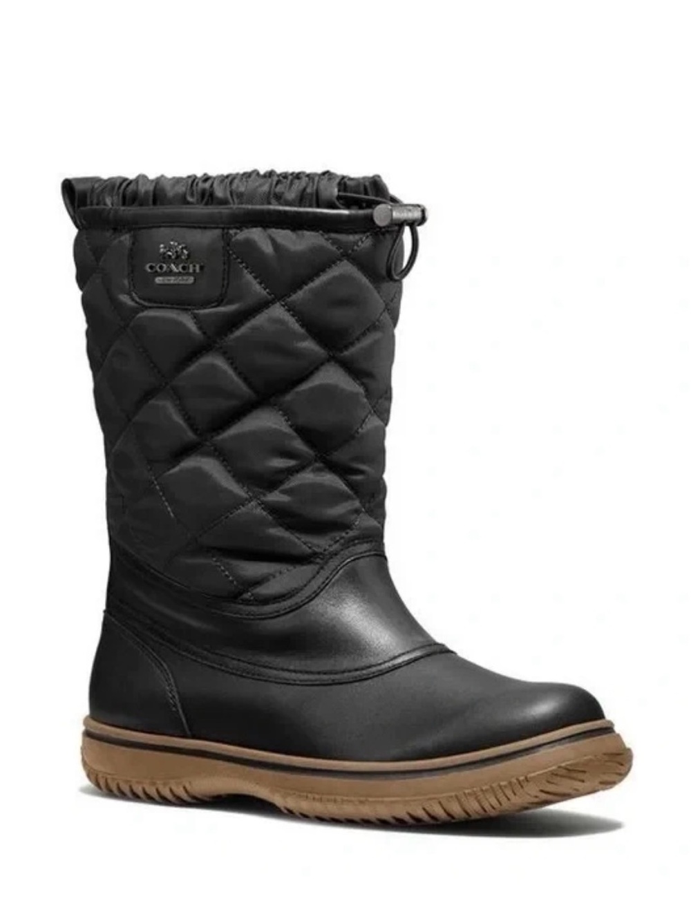 Coach Samara Women’s Black Leather Quilted Nylon Snow Boots Size: 7B